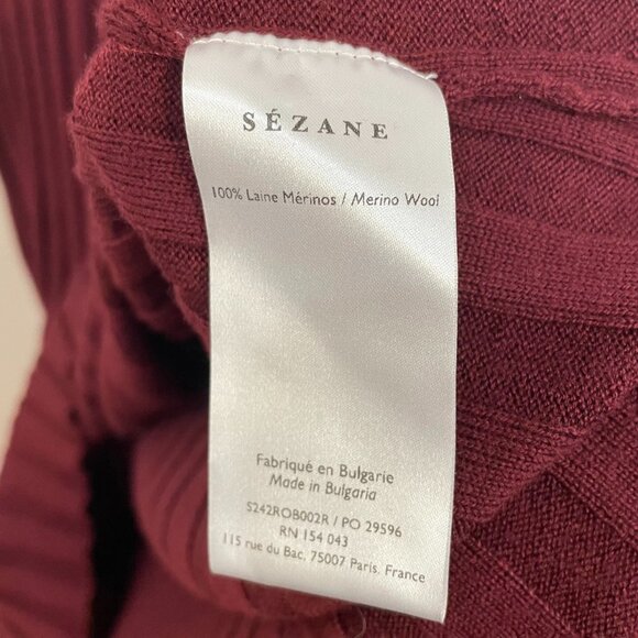 EUC Sezane Katrina Merino Wool Ribbed Mock Neck Midi Dress Burgundy Medium - Picture 7 of 8
